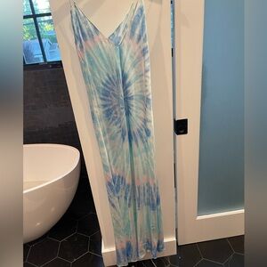 Blue tie dye silk slip dress